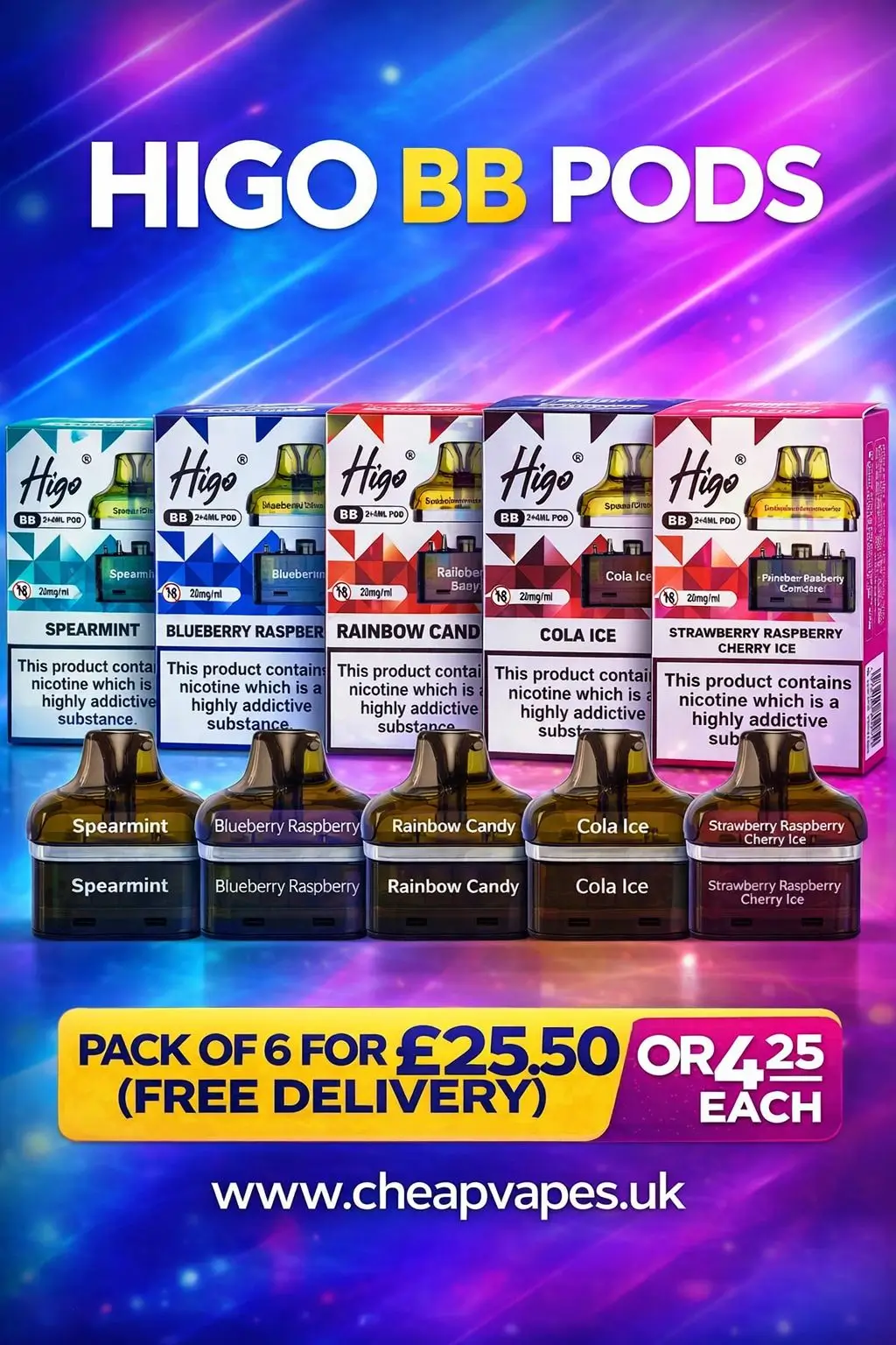 HIGO BB4000 PRE-FILLED REPLACEMENT PODS (FREE DELIVERY WHEN YOU ORDER 6)