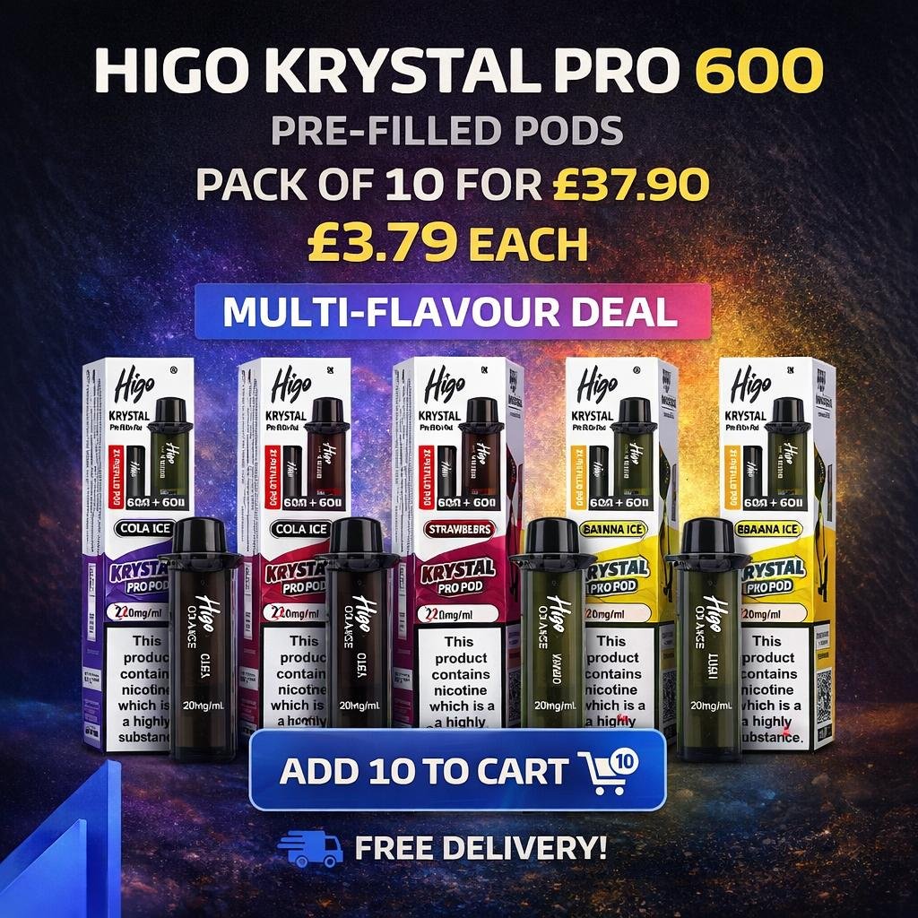 Higo Krystal Pro 600 Prefilled Pods – Pack of 10 | Free UK Delivery