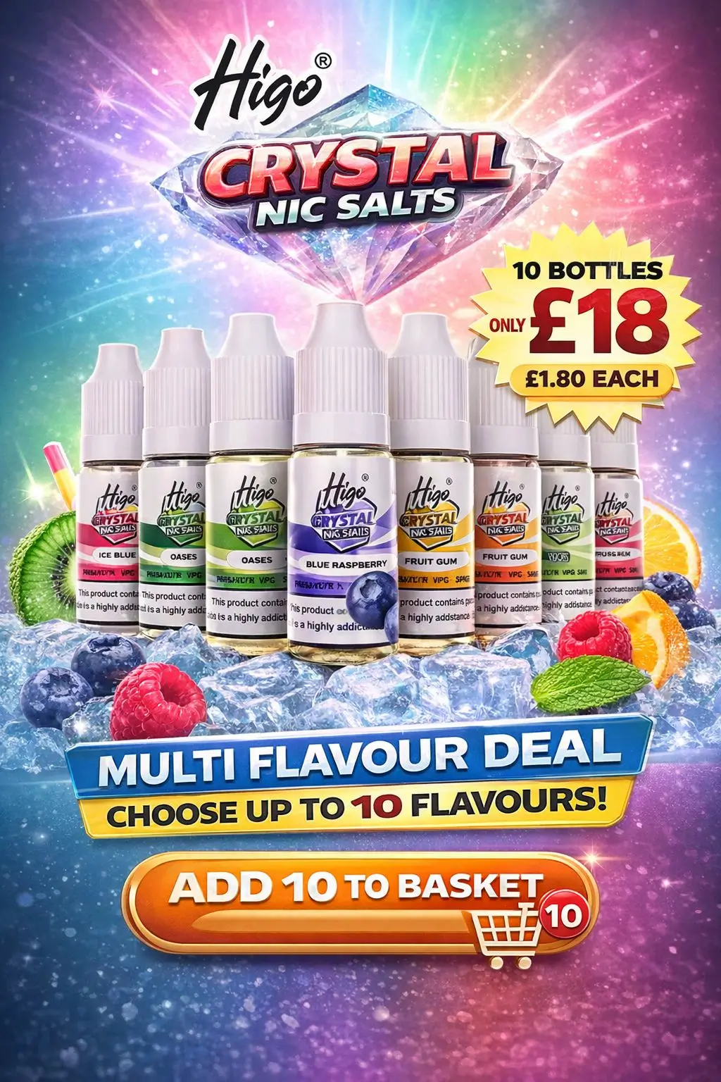 Higo Crystal Nic Salt E-Liquid 20mg 10ml – Pack of 10