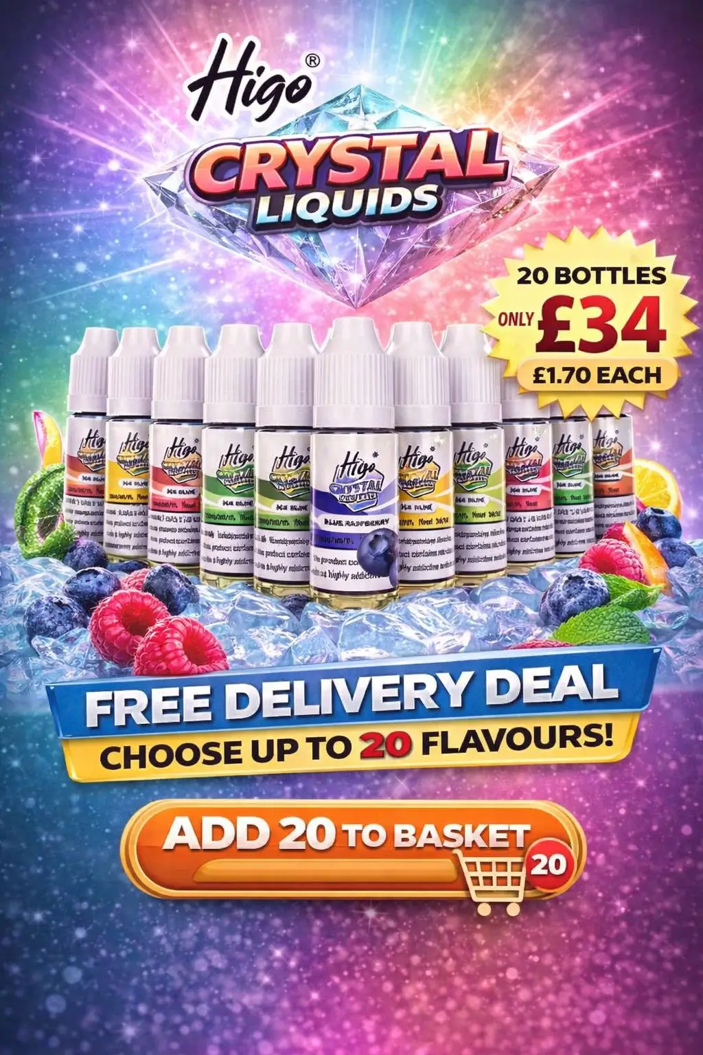 Higo Crystal Nic Salt E-Liquid 20mg 10ml – Pack of 20