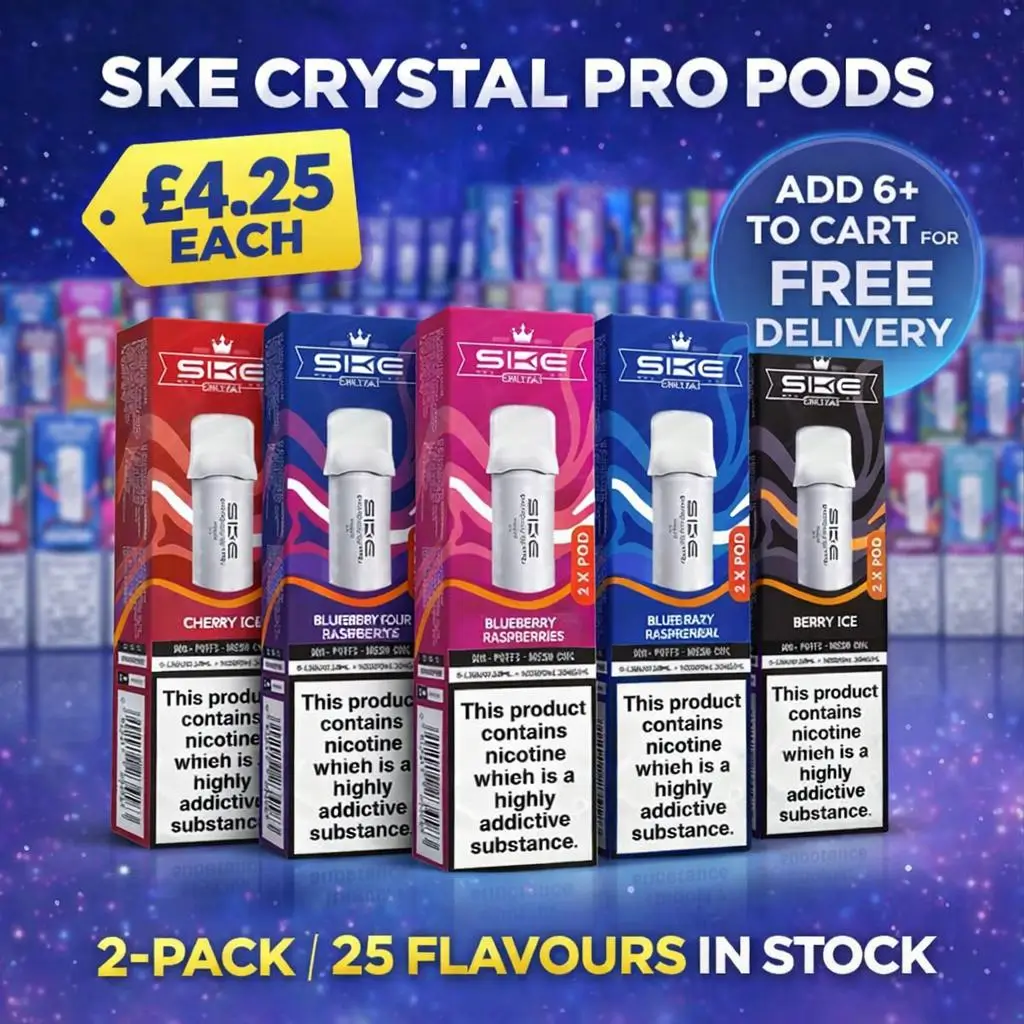 SKE Crystal Pro Pods 2-Pack – 25 Flavours | £4.25 Each | Free Delivery on 6+
