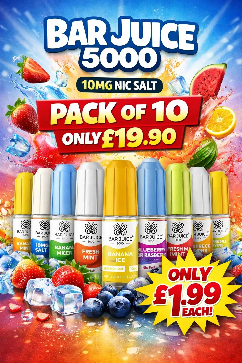 Bar Juice 5000 Nic Salt 10mg 10ml (Pack of 10) – Only £19.90 | £1.99 Each